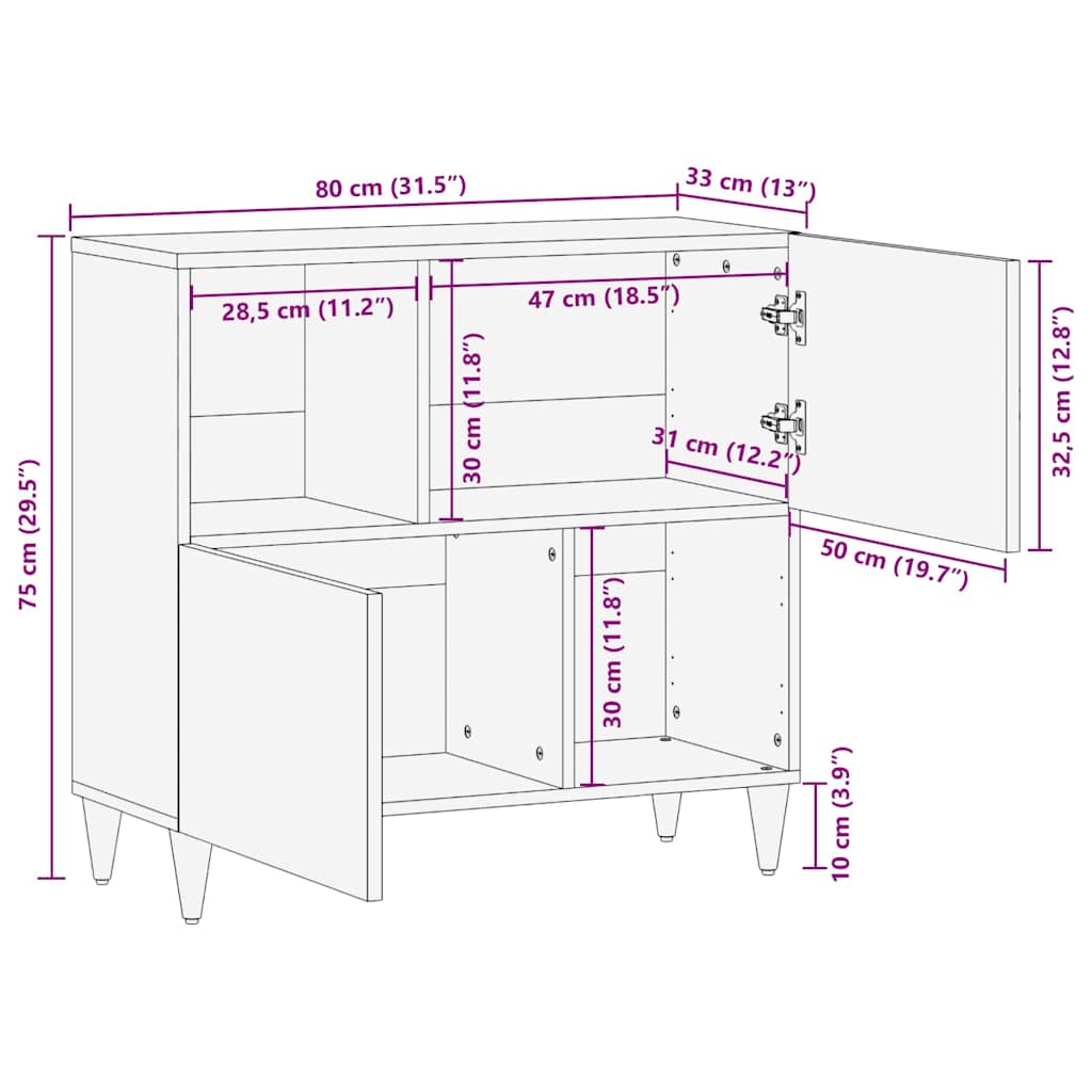 Dressoir met plank Bruin 80 x 33 x 75 cm Massief Mango Hout is nu te koop bij PeponiXL, paradijselijk wonen!