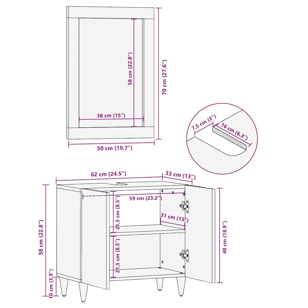 Badkamer Spiegel met spiegel Honingbruin 70 x 50 x 2,5 cm is nu te koop bij PeponiXL, paradijselijk wonen!