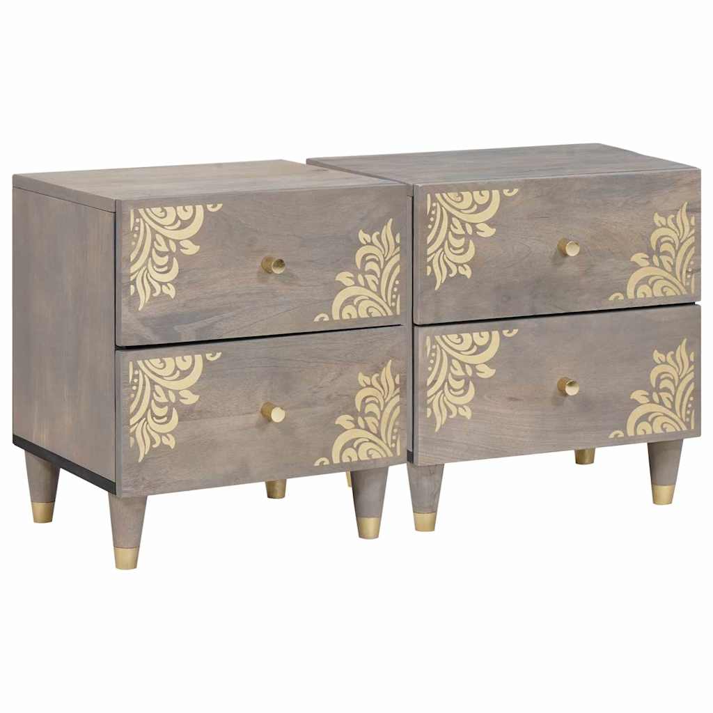 Nachtkastje 2 pcs Grijs 40 x 33 x 46 cm Massief Mango Hout is nu te koop bij PeponiXL, paradijselijk wonen!