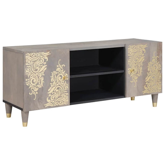 TV-kast met plank Grijs 105 x 33 x 46 cm Massief Mango Hout is nu te koop bij PeponiXL, paradijselijk wonen!