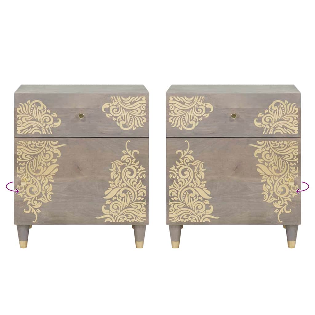 Nachtkastje met Deur Grijs 50 x 33 x 60 cm Massief Mango Hout is nu te koop bij PeponiXL, paradijselijk wonen!