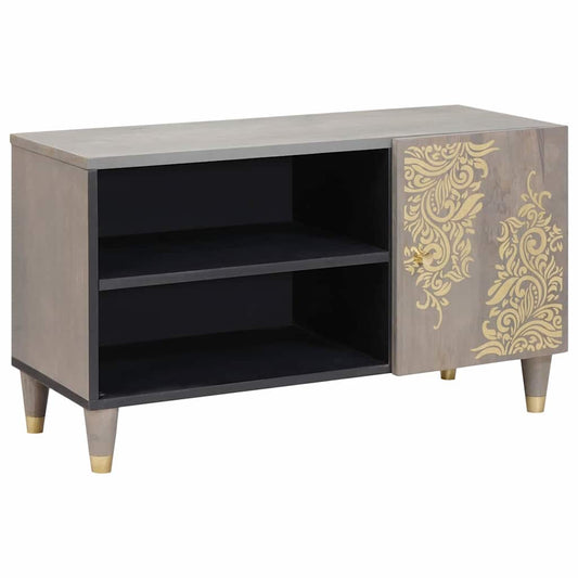 TV-kast met plank Grijs 80 x 33 x 46 cm Massief Mango Hout is nu te koop bij PeponiXL, paradijselijk wonen!