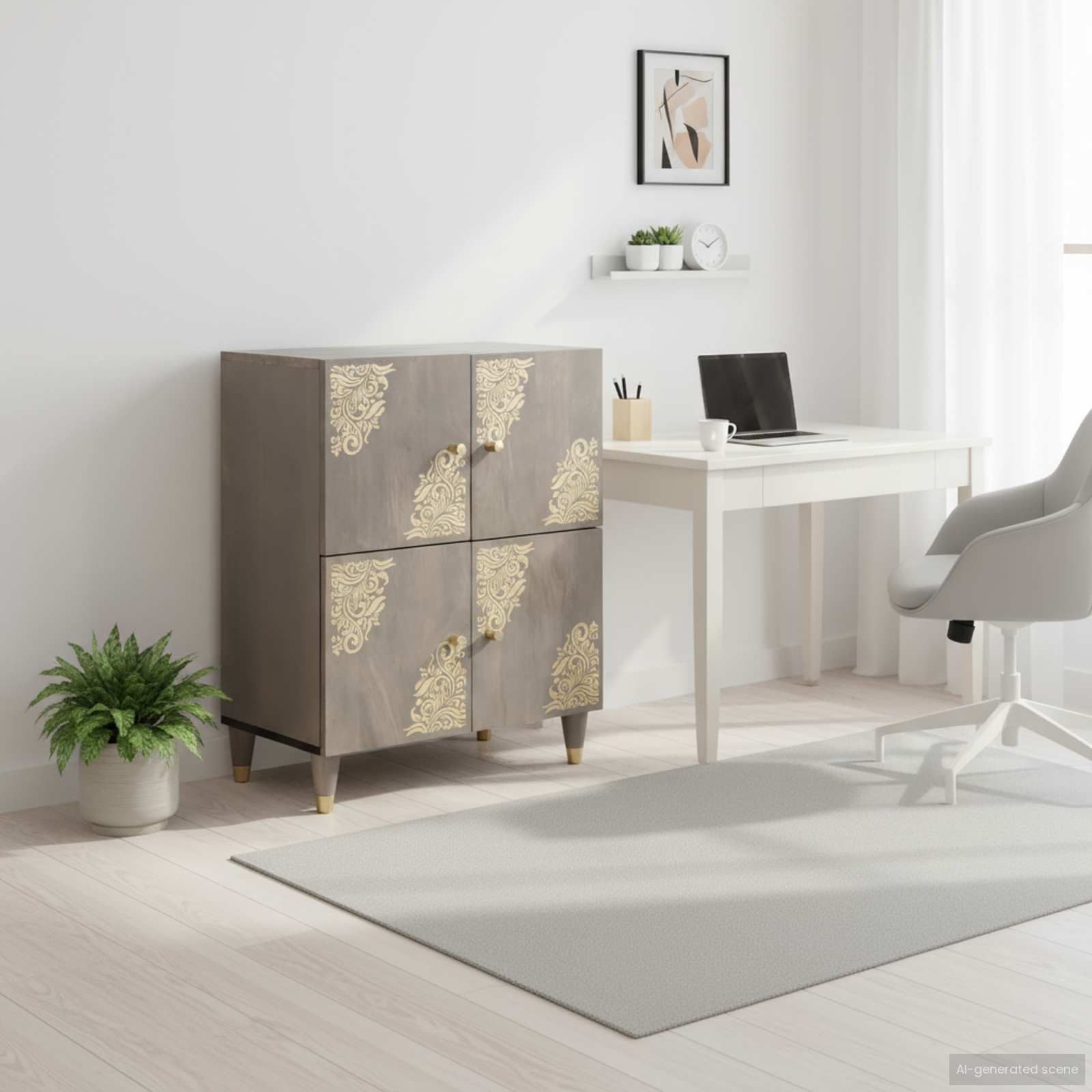 Dressoir Grijs en Goud 60 x 33 x 75 cm Massief Mango Hout is nu te koop bij PeponiXL, paradijselijk wonen!