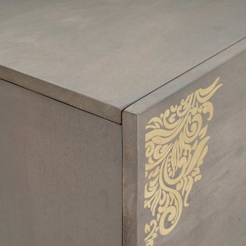 Dressoir Grijs en Goud 80 x 33 x 75 cm Massief Mango Hout is nu te koop bij PeponiXL, paradijselijk wonen!