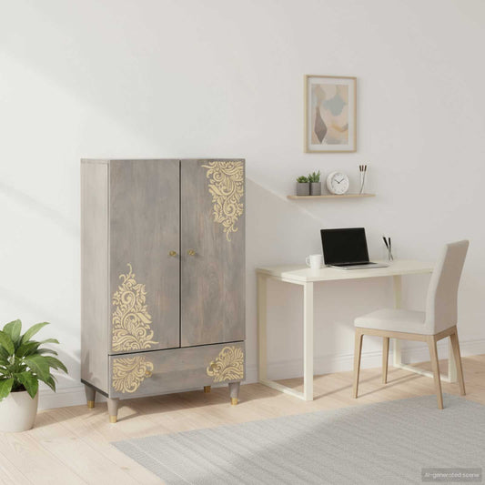 Hoge kast Grijs en Goud 60 x 33 x 100 cm Massief Mango Hout is nu te koop bij PeponiXL, paradijselijk wonen!