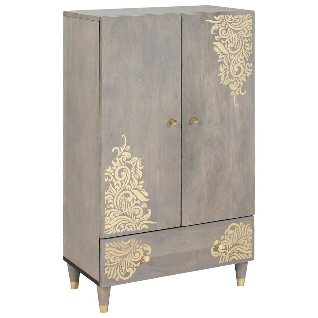 Hoge kast Grijs en Goud 60 x 33 x 100 cm Massief Mango Hout is nu te koop bij PeponiXL, paradijselijk wonen!