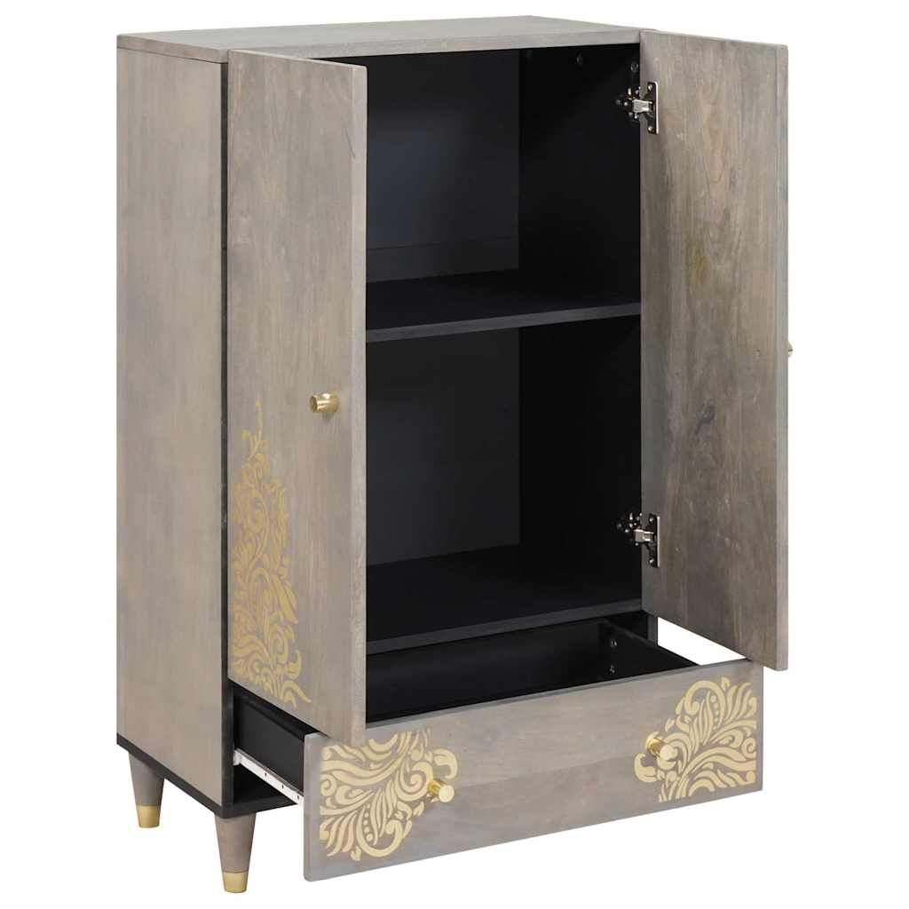 Hoge kast Grijs en Goud 60 x 33 x 100 cm Massief Mango Hout is nu te koop bij PeponiXL, paradijselijk wonen!