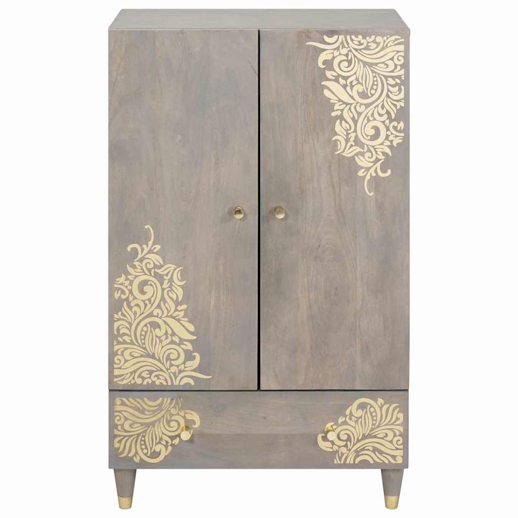 Hoge kast Grijs en Goud 60 x 33 x 100 cm Massief Mango Hout is nu te koop bij PeponiXL, paradijselijk wonen!