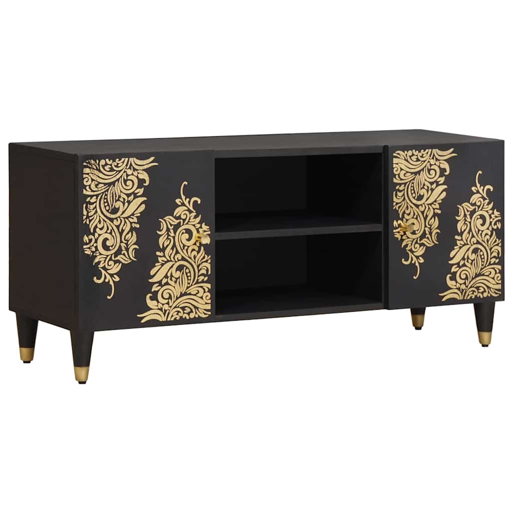 TV-kast met plank Zwart 105 x 33 x 46 cm Massief Mango Hout is nu te koop bij PeponiXL, paradijselijk wonen!