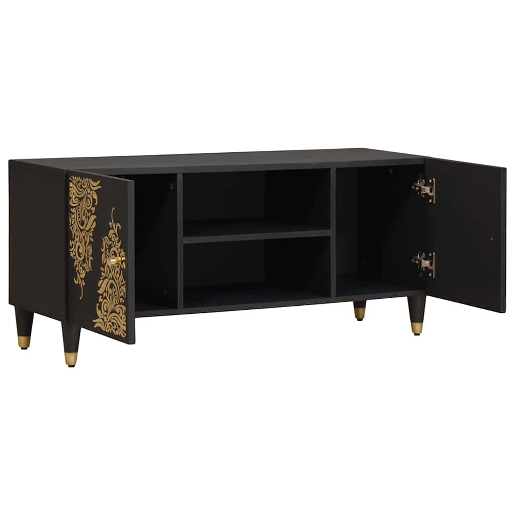 TV-kast met plank Zwart 105 x 33 x 46 cm Massief Mango Hout is nu te koop bij PeponiXL, paradijselijk wonen!