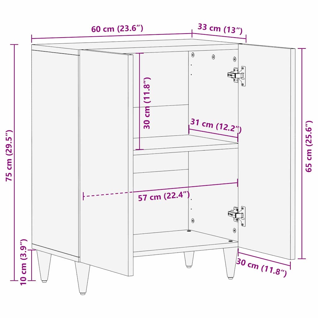 Dressoir Zwart 60 x 33 x 75 cm Massief Mango Hout is nu te koop bij PeponiXL, paradijselijk wonen!