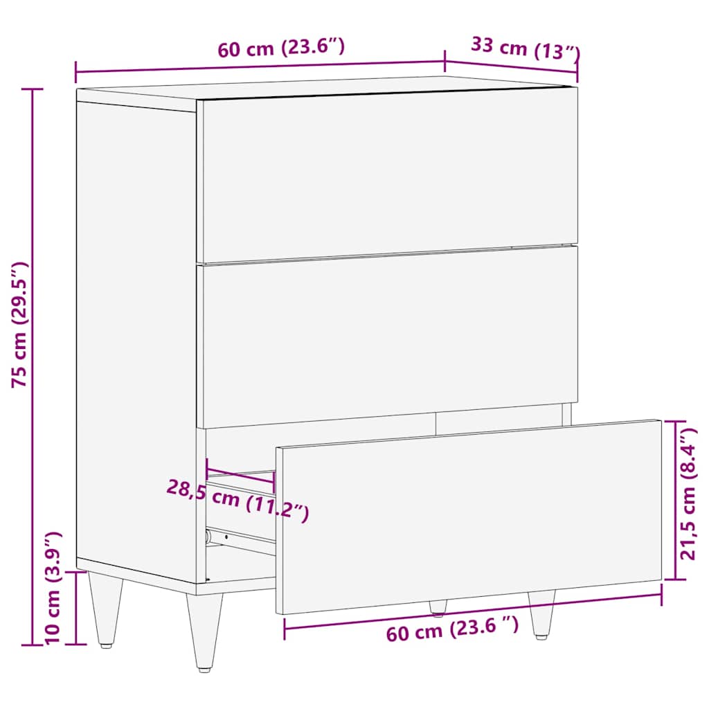 Dressoir Zwart 60 x 33 x 75 cm Massief Mango Hout is nu te koop bij PeponiXL, paradijselijk wonen!