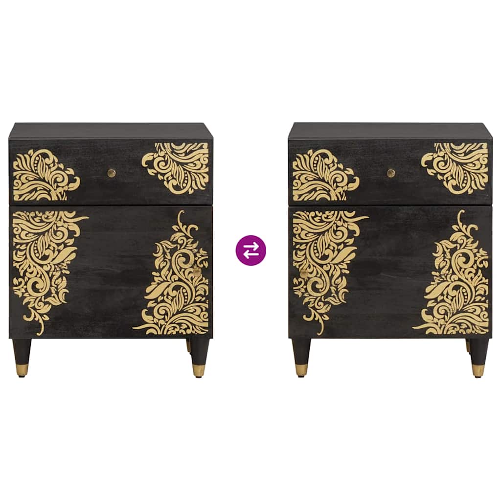 Nachtkastje met Deur Zwart 50 x 33 x 60 cm Massief Mango Hout is nu te koop bij PeponiXL, paradijselijk wonen!