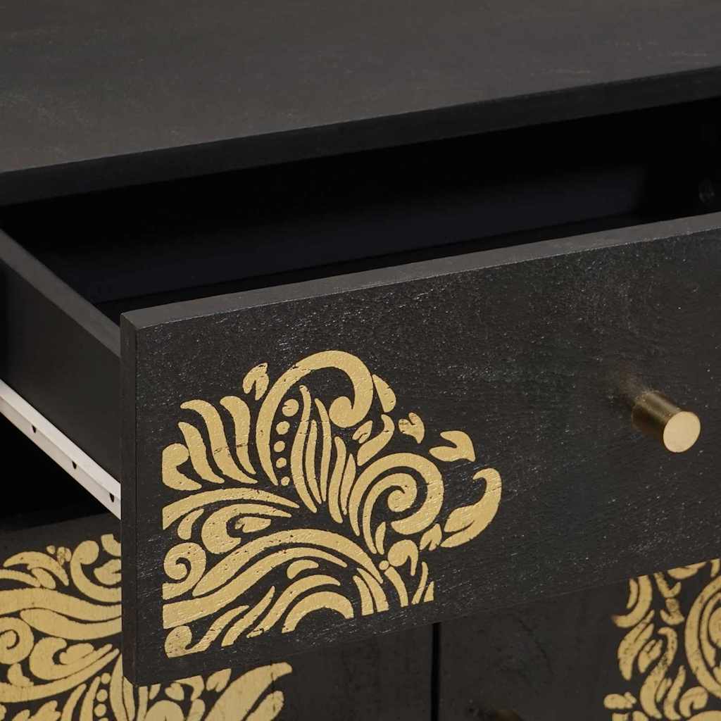 Nachtkastje met Deur Zwart 50 x 33 x 60 cm Massief Mango Hout is nu te koop bij PeponiXL, paradijselijk wonen!