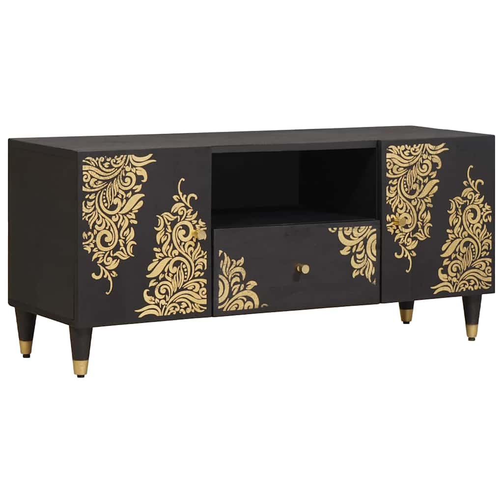 TV-kast met lade Zwart 105 x 33 x 46 cm Massief Mango Hout is nu te koop bij PeponiXL, paradijselijk wonen!