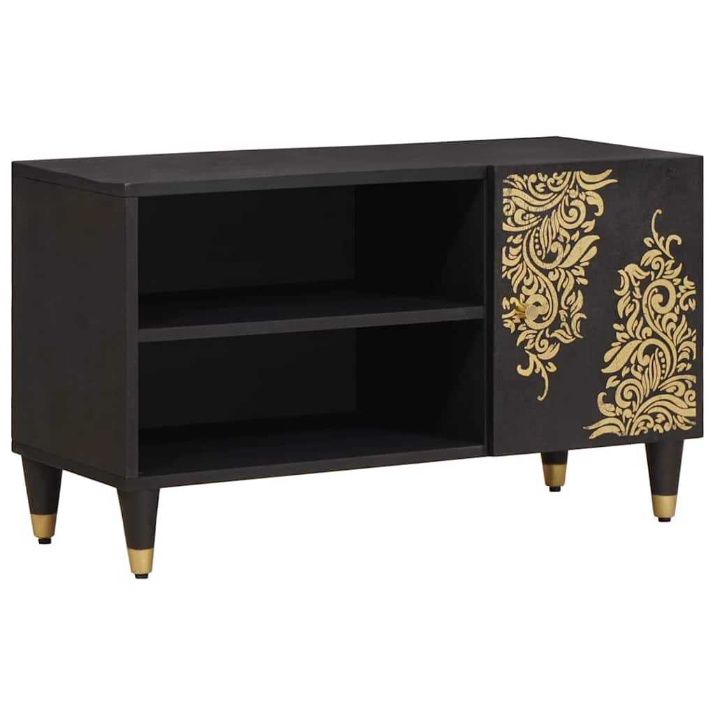 TV-kast met plank Zwart 80 x 33 x 46 cm Massief Mango Hout is nu te koop bij PeponiXL, paradijselijk wonen!