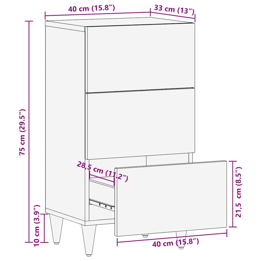 Dressoir met lade Zwart 40 x 33 x 75 cm Massief Mango Hout is nu te koop bij PeponiXL, paradijselijk wonen!