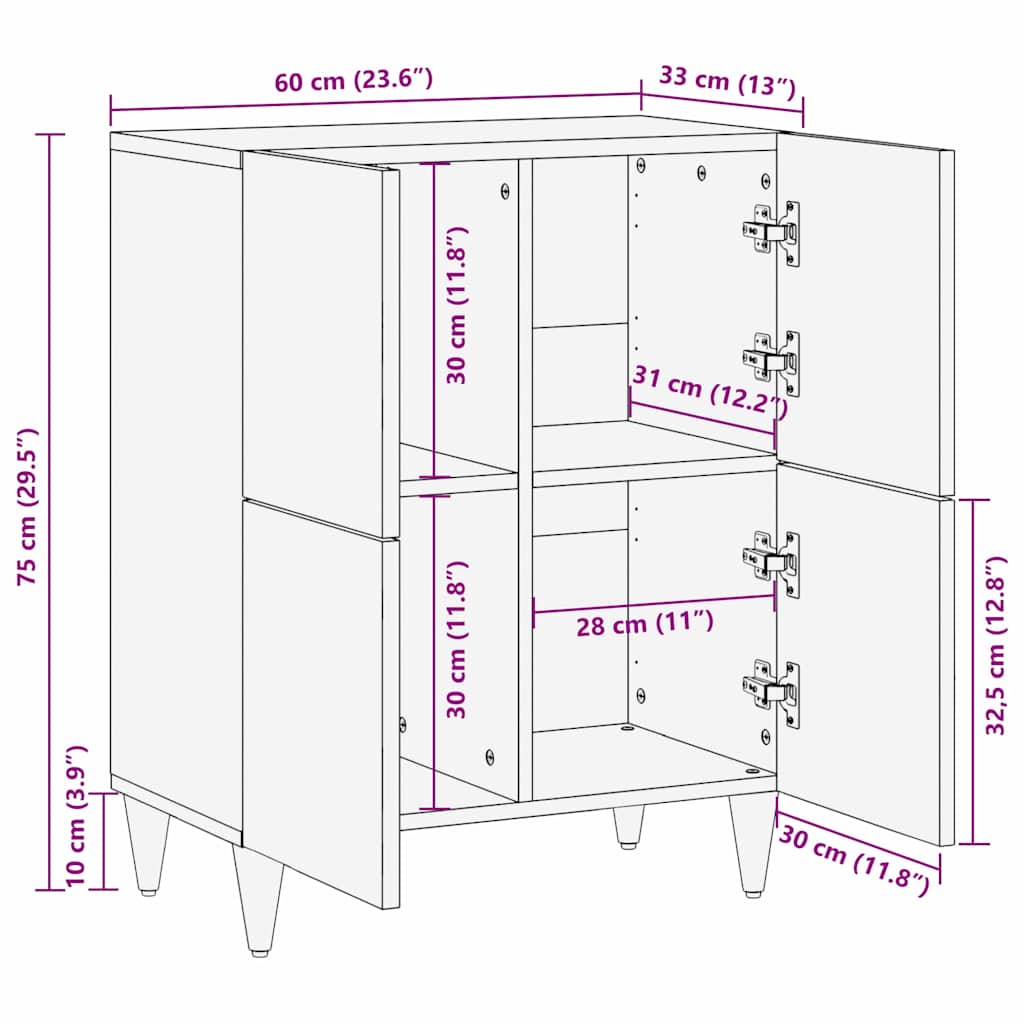 Dressoir met plank Zwart 60 x 33 x 75 cm Massief Mango Hout is nu te koop bij PeponiXL, paradijselijk wonen!