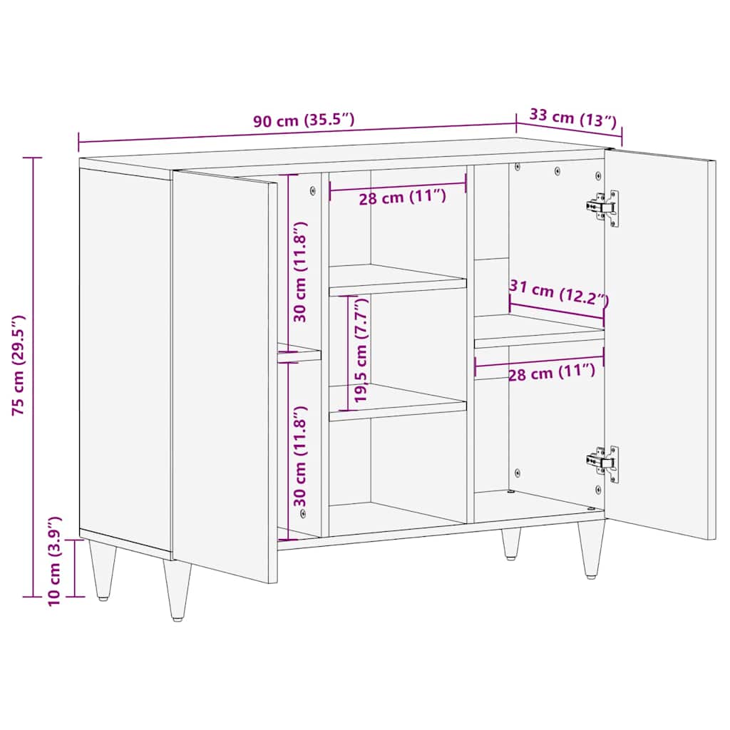 Dressoir met plank Zwart 90 x 33 x 75 cm Massief Mango Hout is nu te koop bij PeponiXL, paradijselijk wonen!