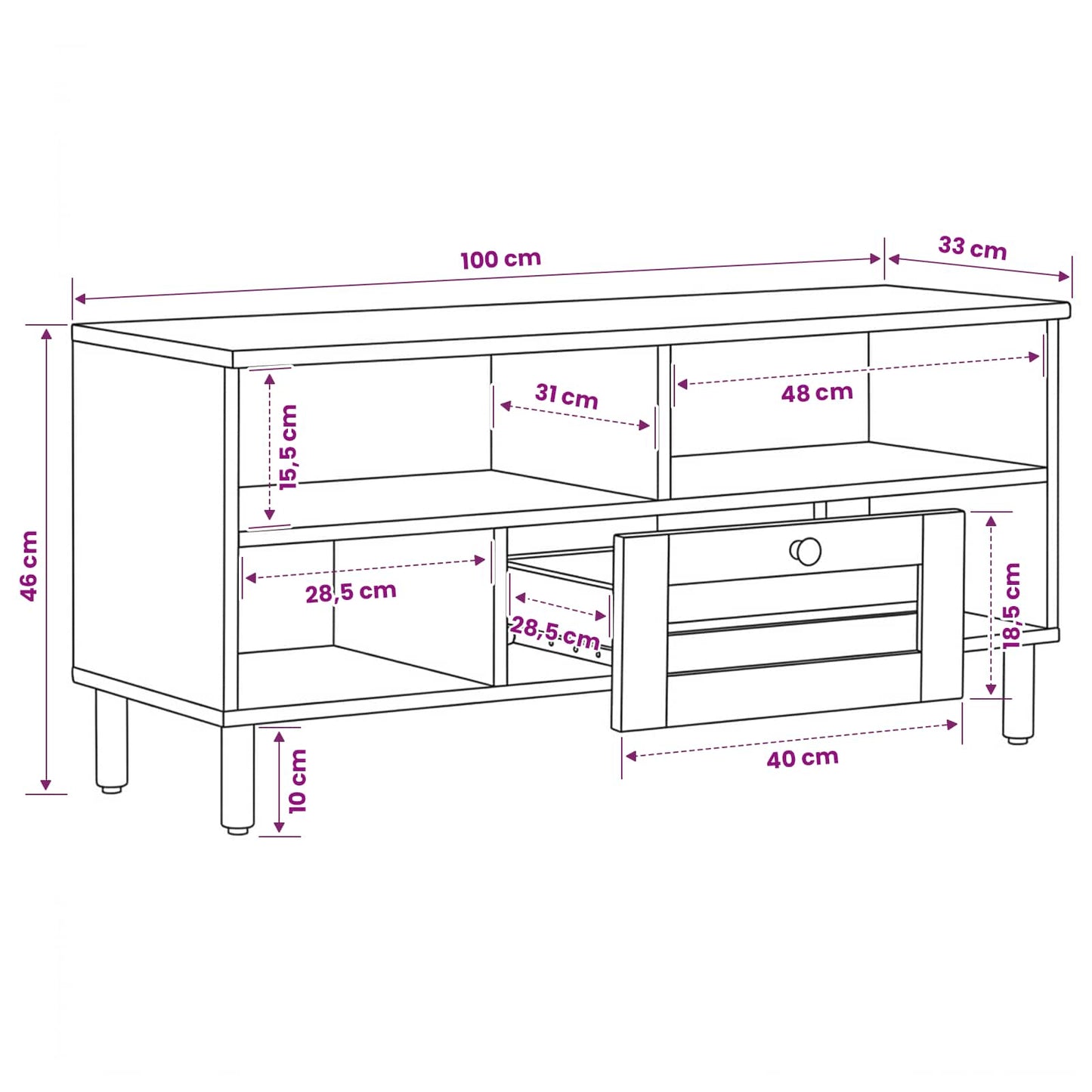 Opslagkasten Naturel 100 x 33 x 46 cm Massief Mango Hout