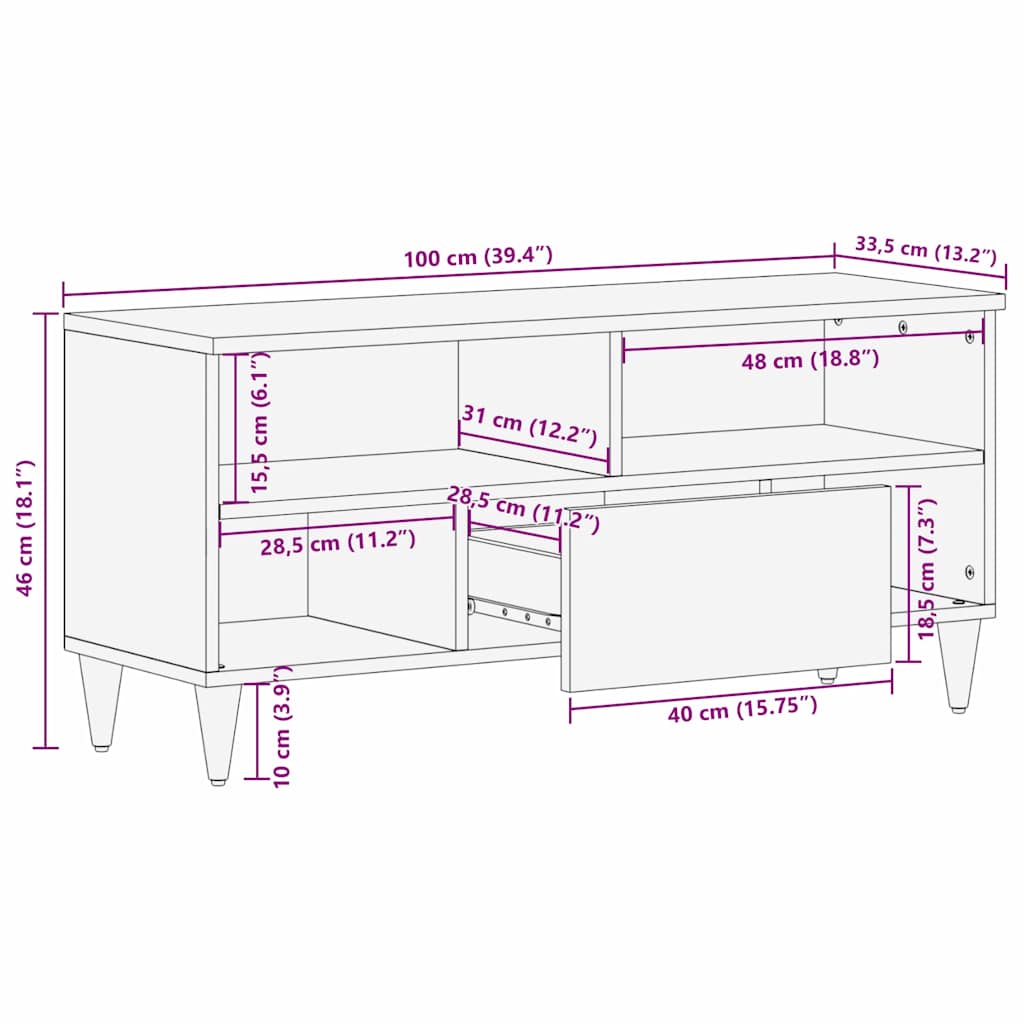 TV-kast met lade Bruin 100 x 33,5 x 46 cm Massief Mango Hout is nu te koop bij PeponiXL, paradijselijk wonen!