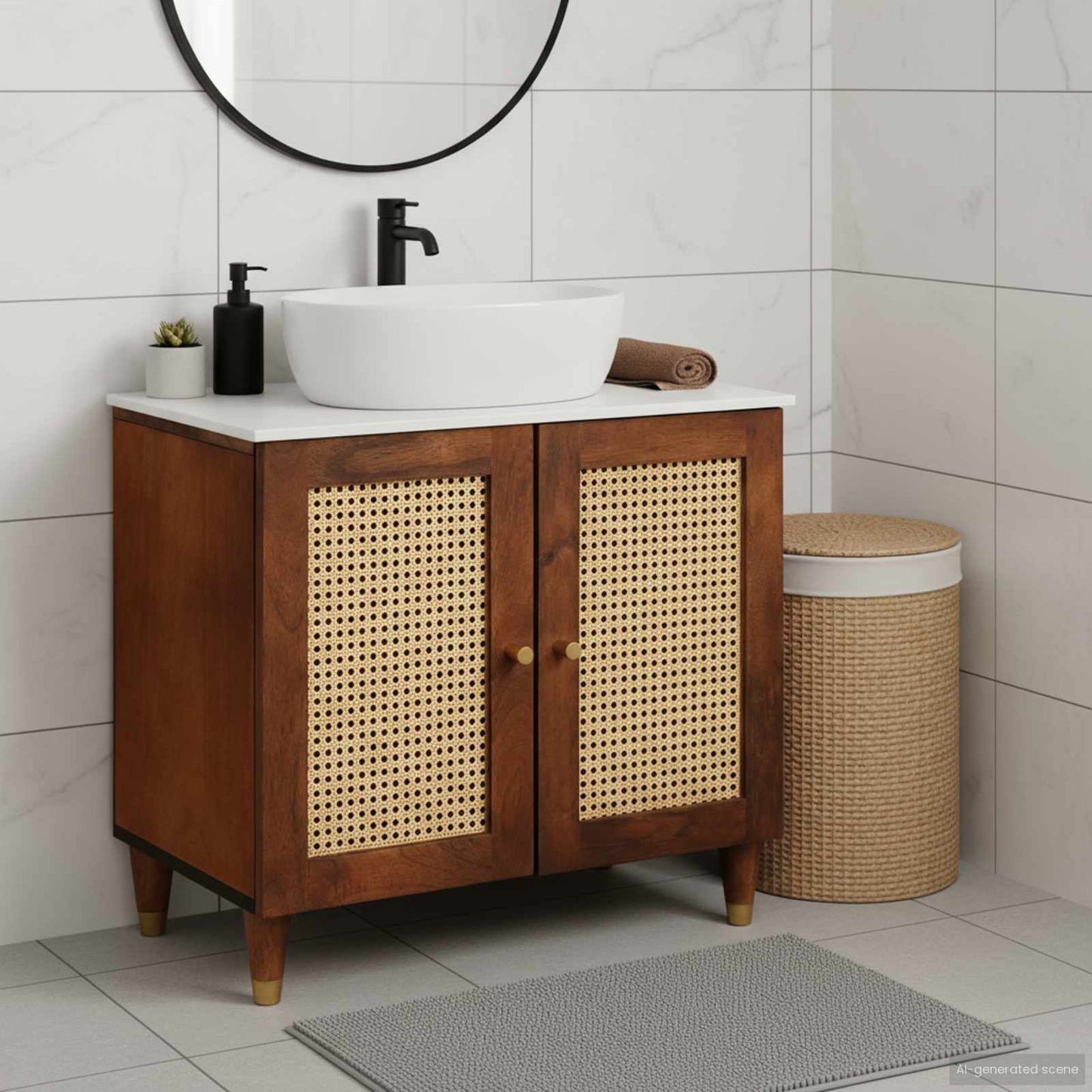 Wastafelkast met plank Bruin 62 x 33 x 58 cm Bewerkt hout is nu te koop bij PeponiXL, paradijselijk wonen!