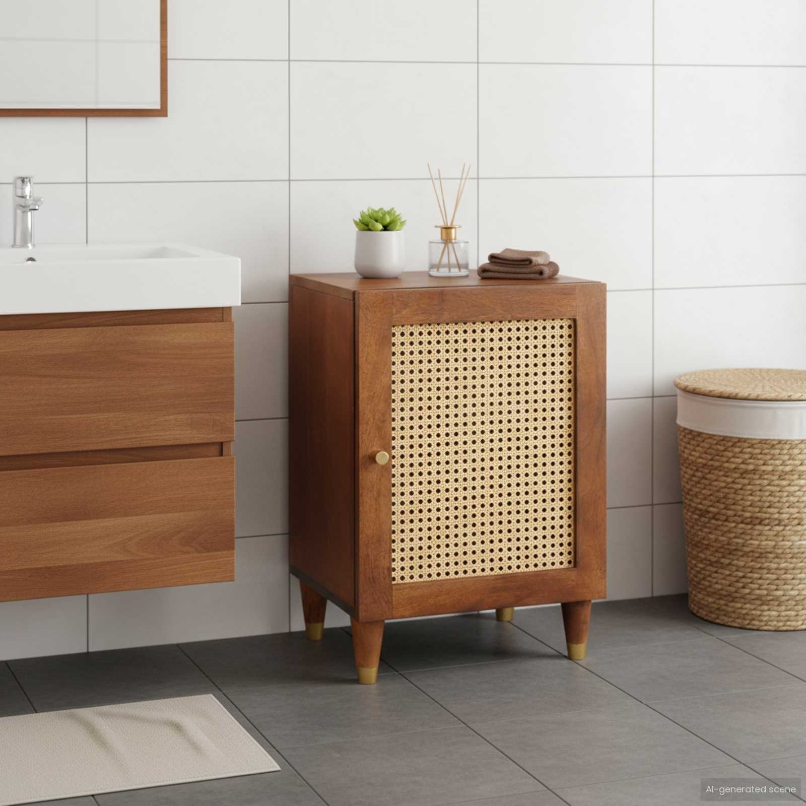 Badkamerkast met plank Bruin 38 x 33,5 x 58 cm Bewerkt hout is nu te koop bij PeponiXL, paradijselijk wonen!
