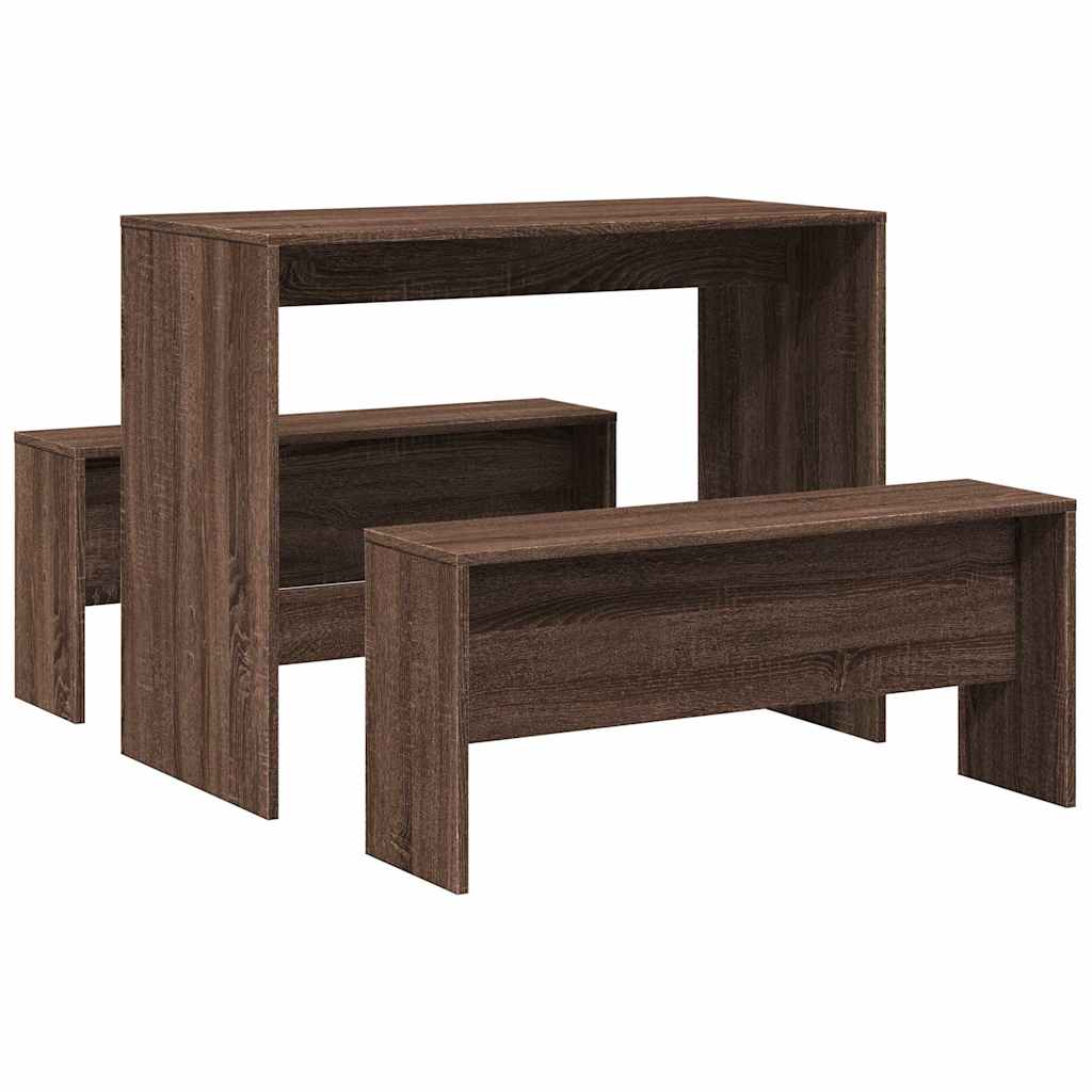 3-delige Eettafel en bankenset bewerkt hout bruin eikenkleur is nu te koop bij PeponiXL, paradijselijk wonen!