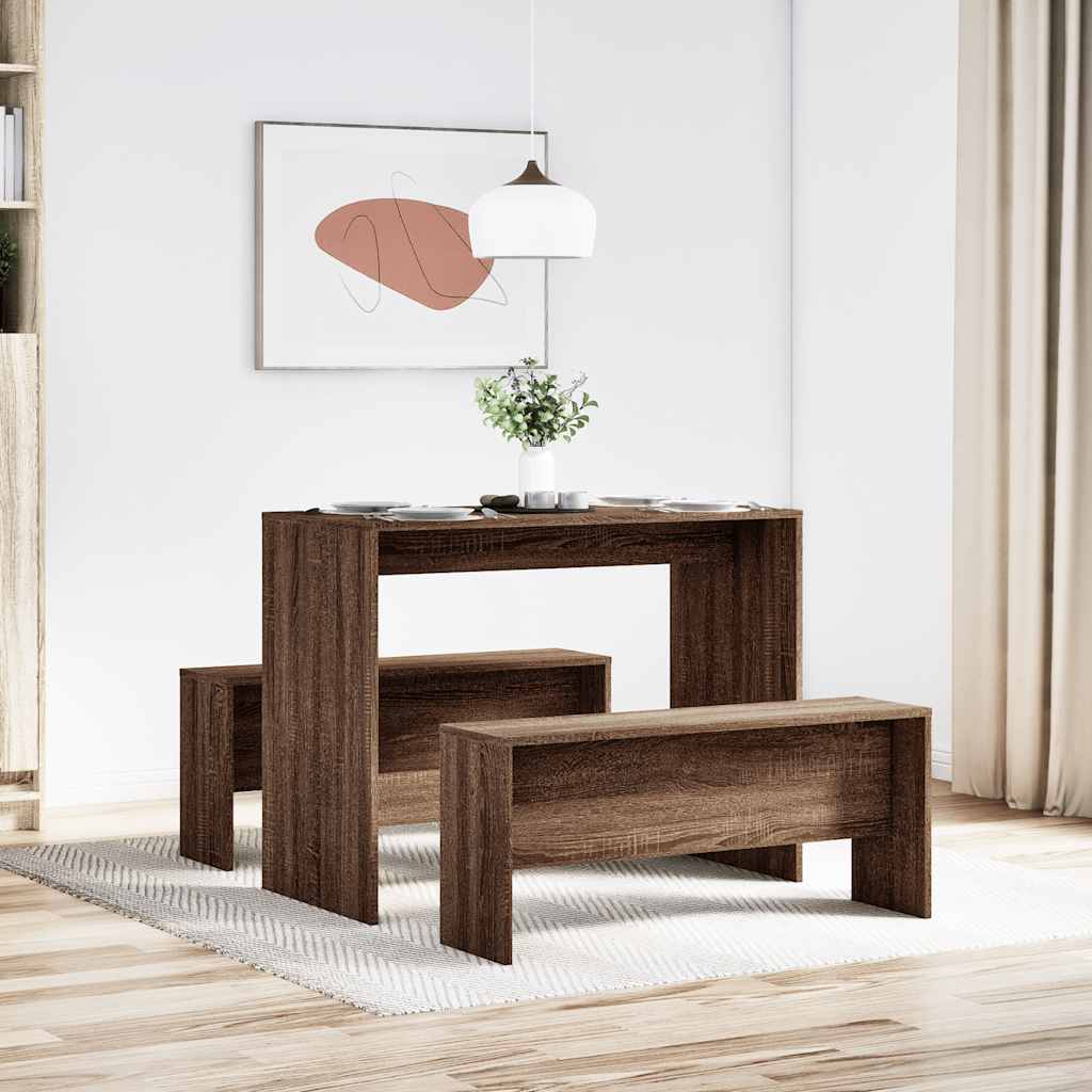 3-delige Eettafel en bankenset bewerkt hout bruin eikenkleur is nu te koop bij PeponiXL, paradijselijk wonen!