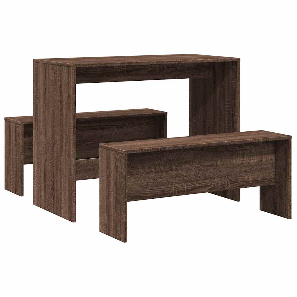 3-delige Eettafel en bankenset bewerkt hout bruin eikenkleur is nu te koop bij PeponiXL, paradijselijk wonen!