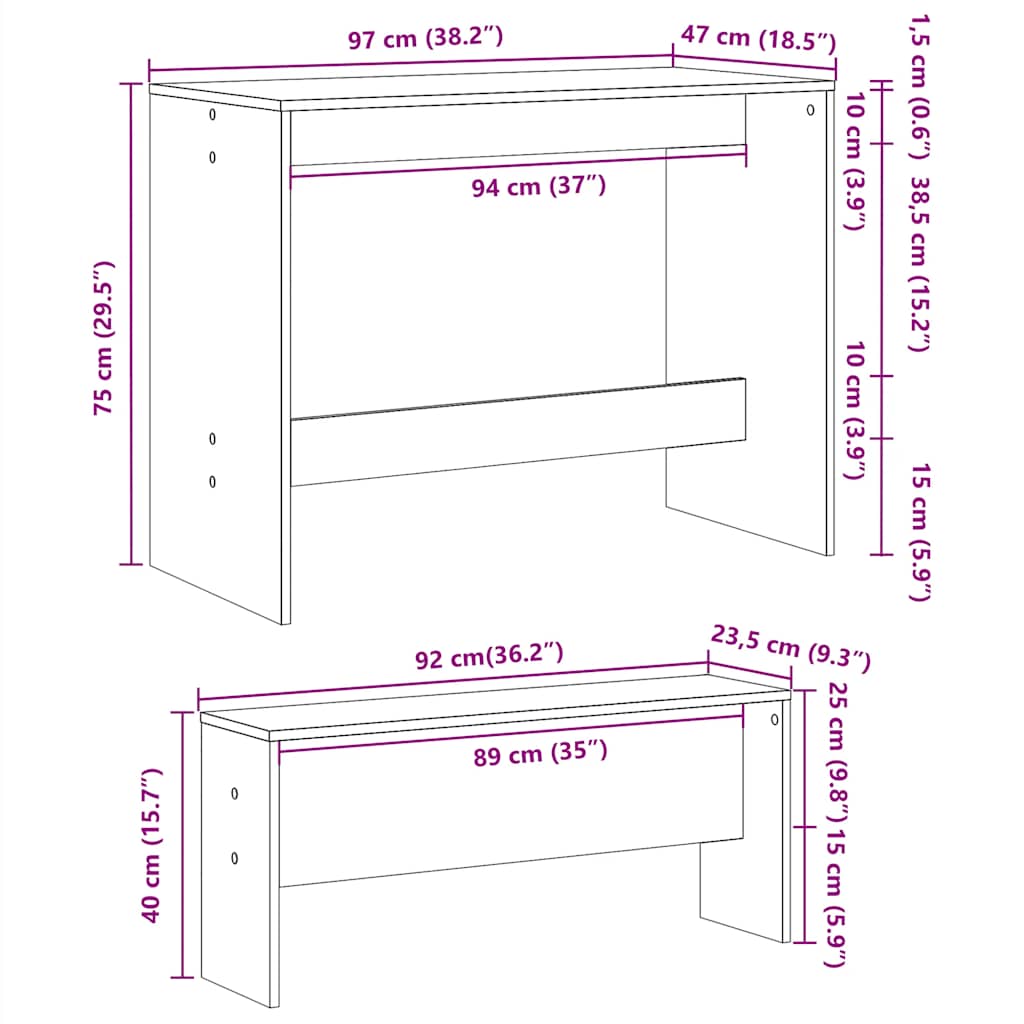 3-delige Eettafel en bankenset bewerkt hout bruin eikenkleur is nu te koop bij PeponiXL, paradijselijk wonen!