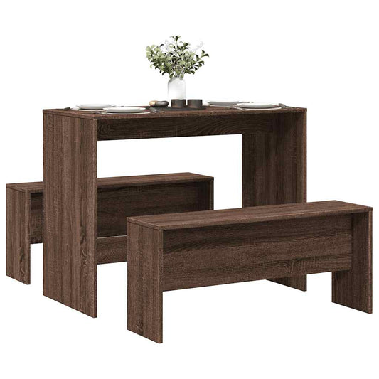 3-delige Eettafel en bankenset bewerkt hout bruin eikenkleur is nu te koop bij PeponiXL, paradijselijk wonen!