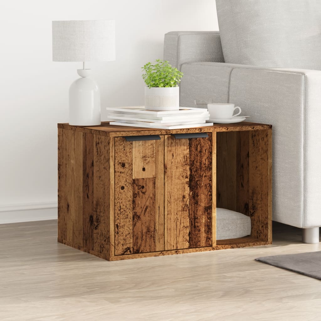 Kattenbakkast 60x40x40 cm bewerkt hout oud houtkleurig is nu te koop bij PeponiXL, paradijselijk wonen!