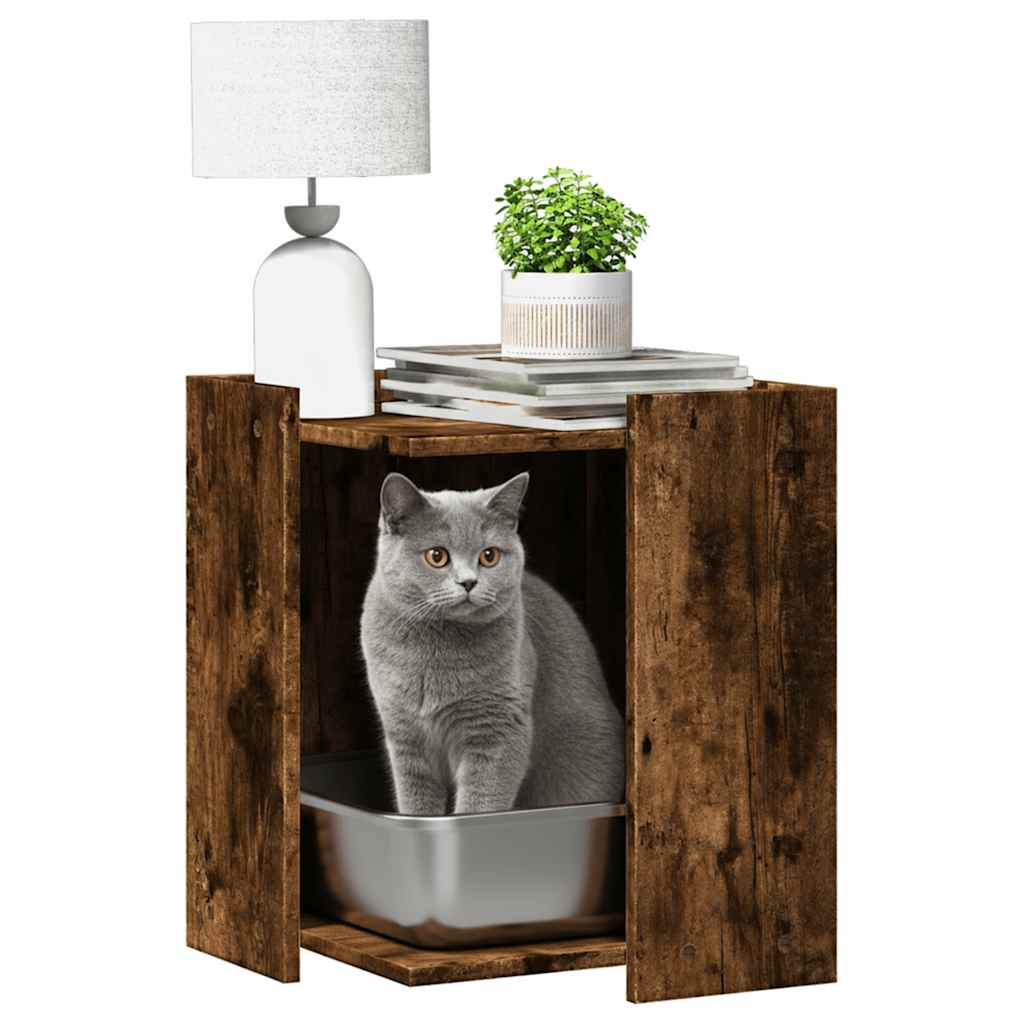 Kattenbakkast 42x42x51 cm bewerkt hout gerookt eikenkleurig is nu te koop bij PeponiXL, paradijselijk wonen!