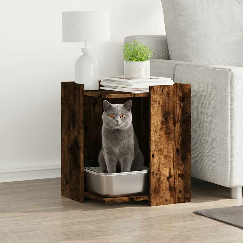 Kattenbakkast 42x42x51 cm bewerkt hout gerookt eikenkleurig is nu te koop bij PeponiXL, paradijselijk wonen!