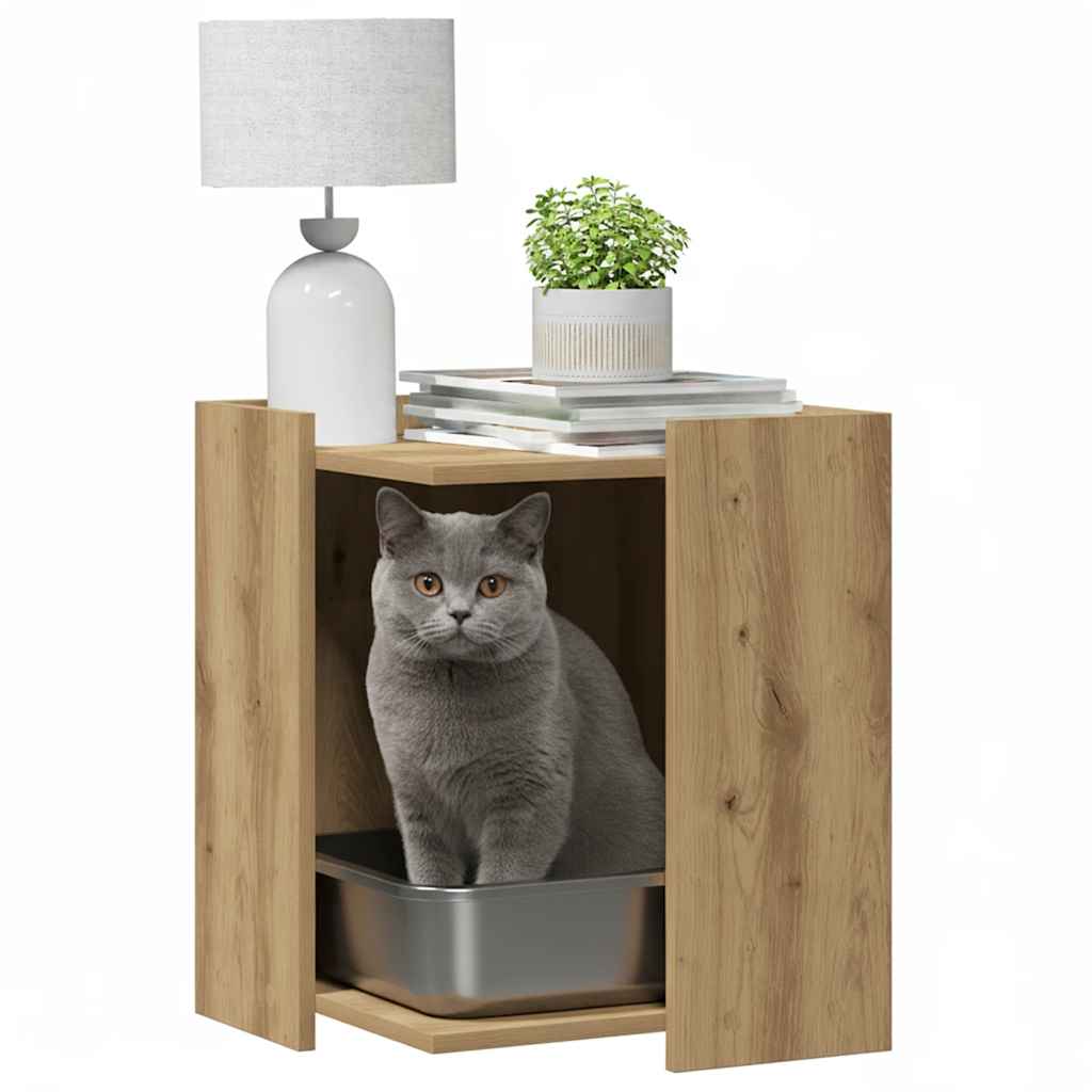 Kattenbakkast 42x42x51 cm bewerkt hout artisanaal eikenkleurig is nu te koop bij PeponiXL, paradijselijk wonen!