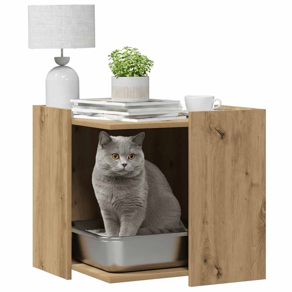 Kattenbakkast 53x53x51 cm bewerkt hout artisanaal eikenkleurig is nu te koop bij PeponiXL, paradijselijk wonen!