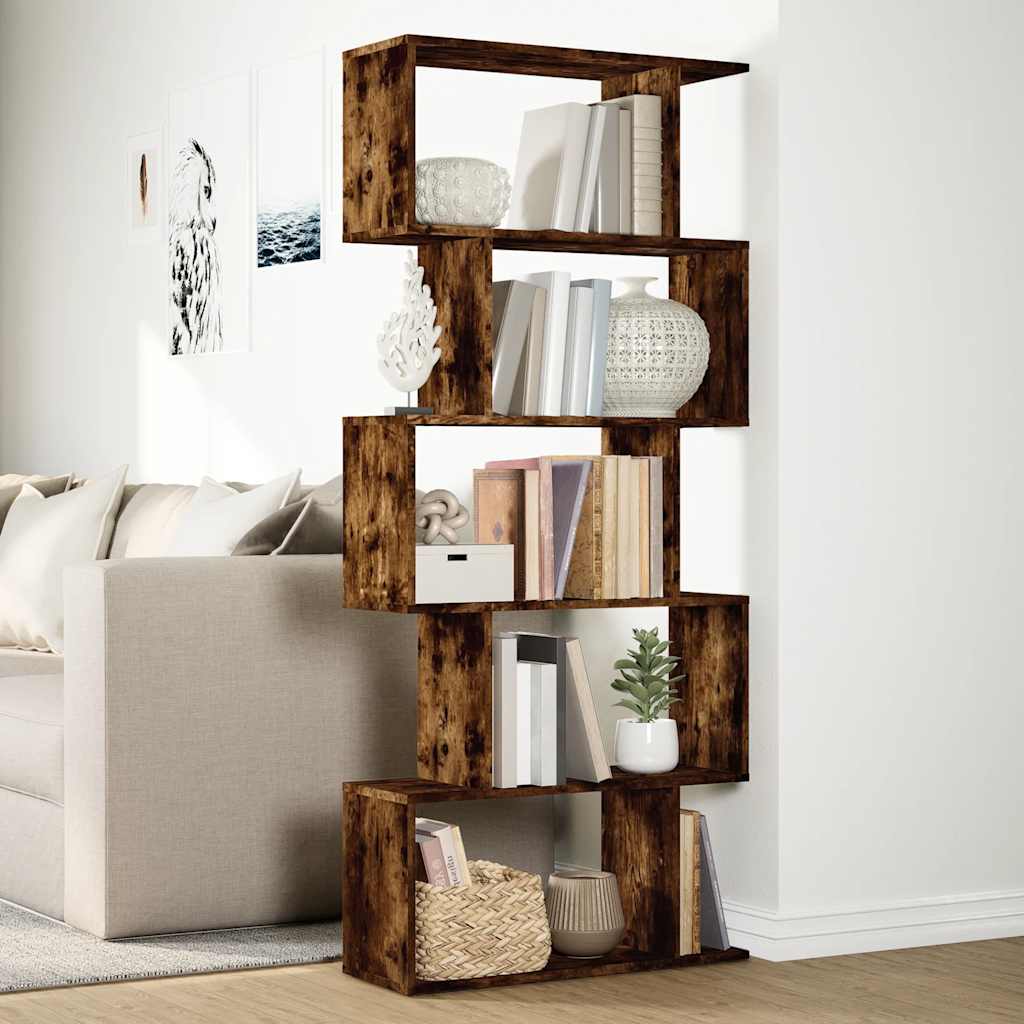 Kamerscherm / boekenkast 5-laags 70x24x161 cm hout gerookt eik is nu te koop bij PeponiXL, paradijselijk wonen!