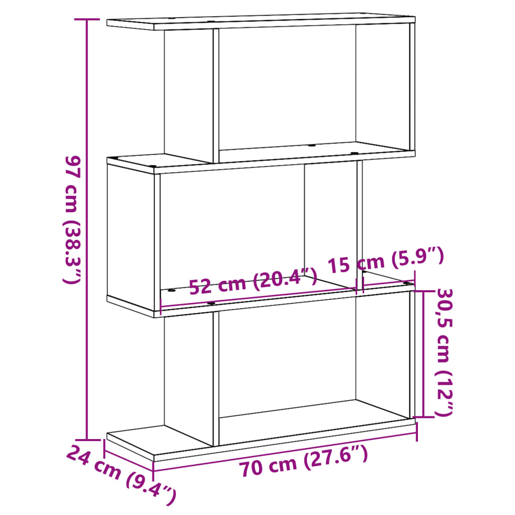 Kamerscherm / boekenkast 3-laags 70x24x97 cm hout sonoma eiken is nu te koop bij PeponiXL, paradijselijk wonen!