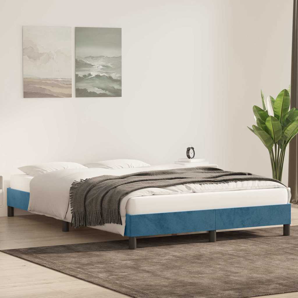 Bedframe zonder matras 160x220 cm fluweel donkerblauw is nu te koop bij PeponiXL, paradijselijk wonen!