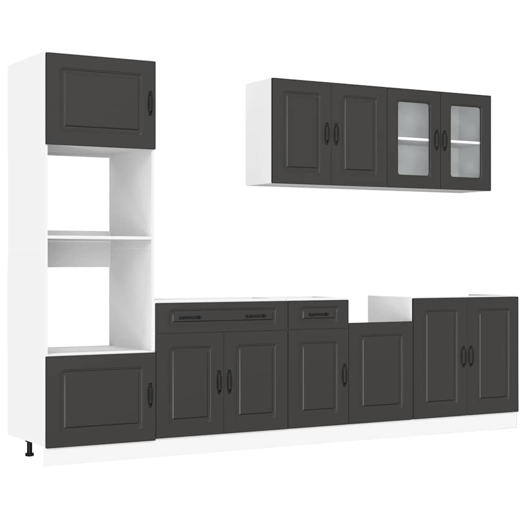7-delige Keukenkastenset Kalmar bewerkt hout zwart is nu te koop bij PeponiXL, paradijselijk wonen!