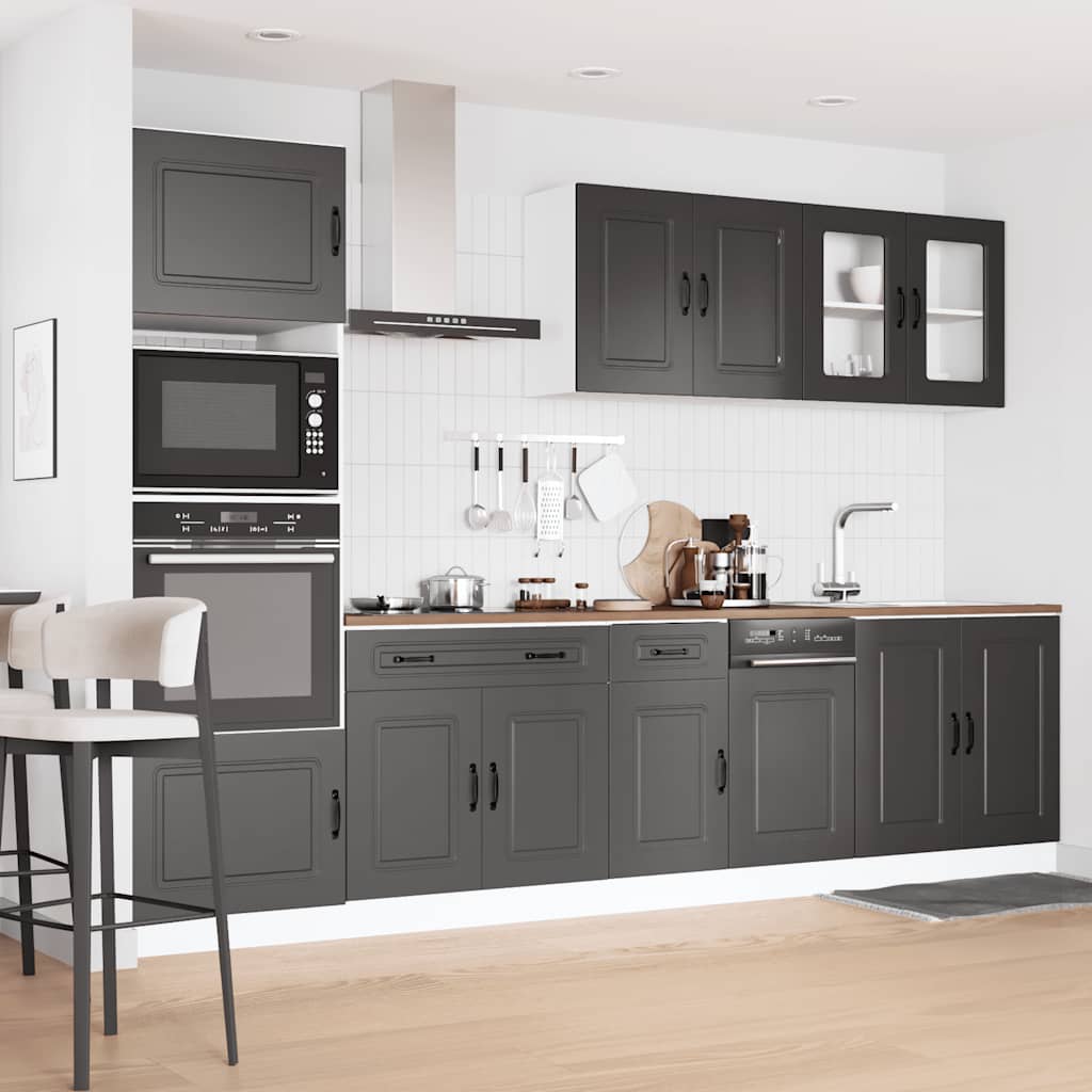 7-delige Keukenkastenset Kalmar bewerkt hout zwart is nu te koop bij PeponiXL, paradijselijk wonen!