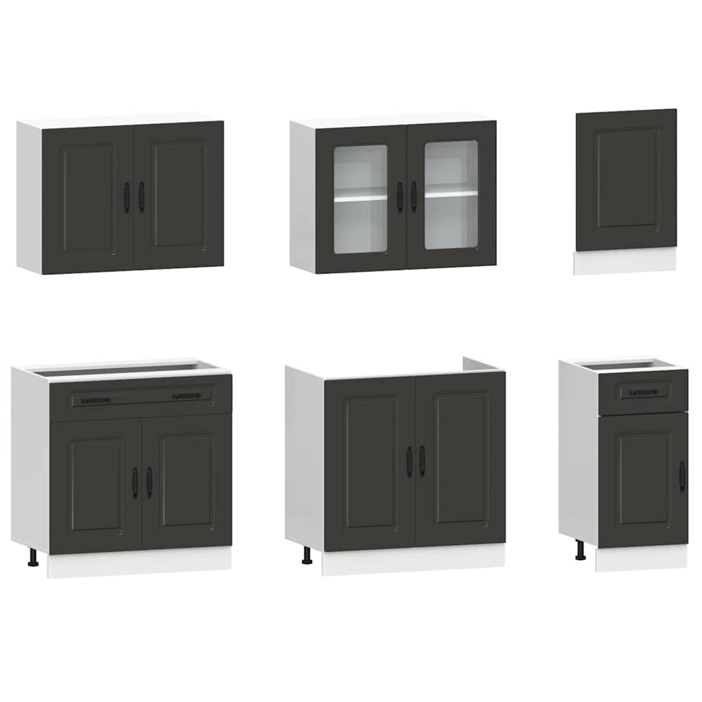 7-delige Keukenkastenset Kalmar bewerkt hout zwart is nu te koop bij PeponiXL, paradijselijk wonen!