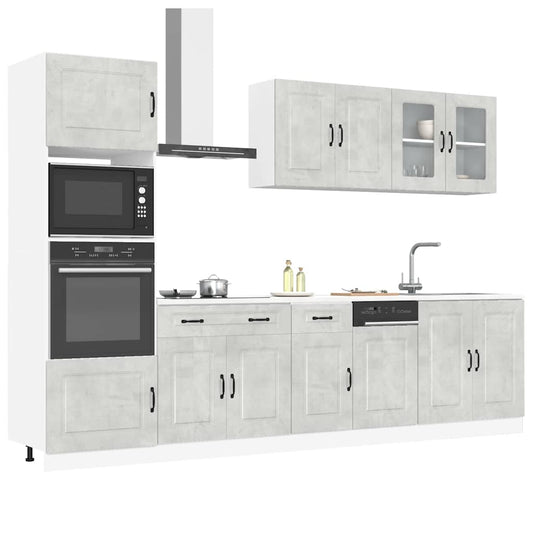 7-delige Keukenkastenset Kalmar bewerkt hout betongrijs is nu te koop bij PeponiXL, paradijselijk wonen!