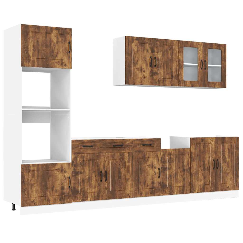 7-delige Keukenkastenset Kalmar bewerkt hout gerookt eiken is nu te koop bij PeponiXL, paradijselijk wonen!