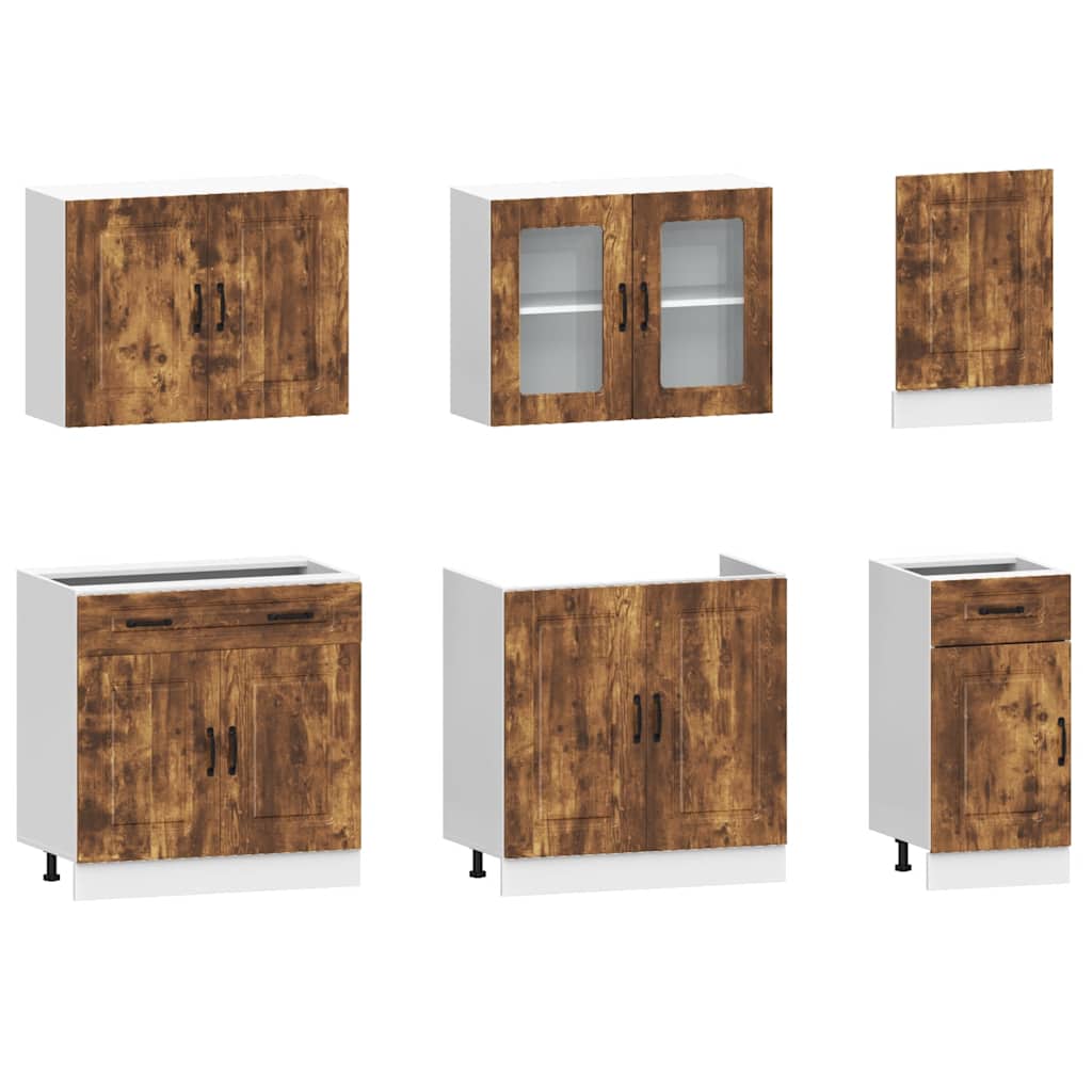 7-delige Keukenkastenset Kalmar bewerkt hout gerookt eiken is nu te koop bij PeponiXL, paradijselijk wonen!