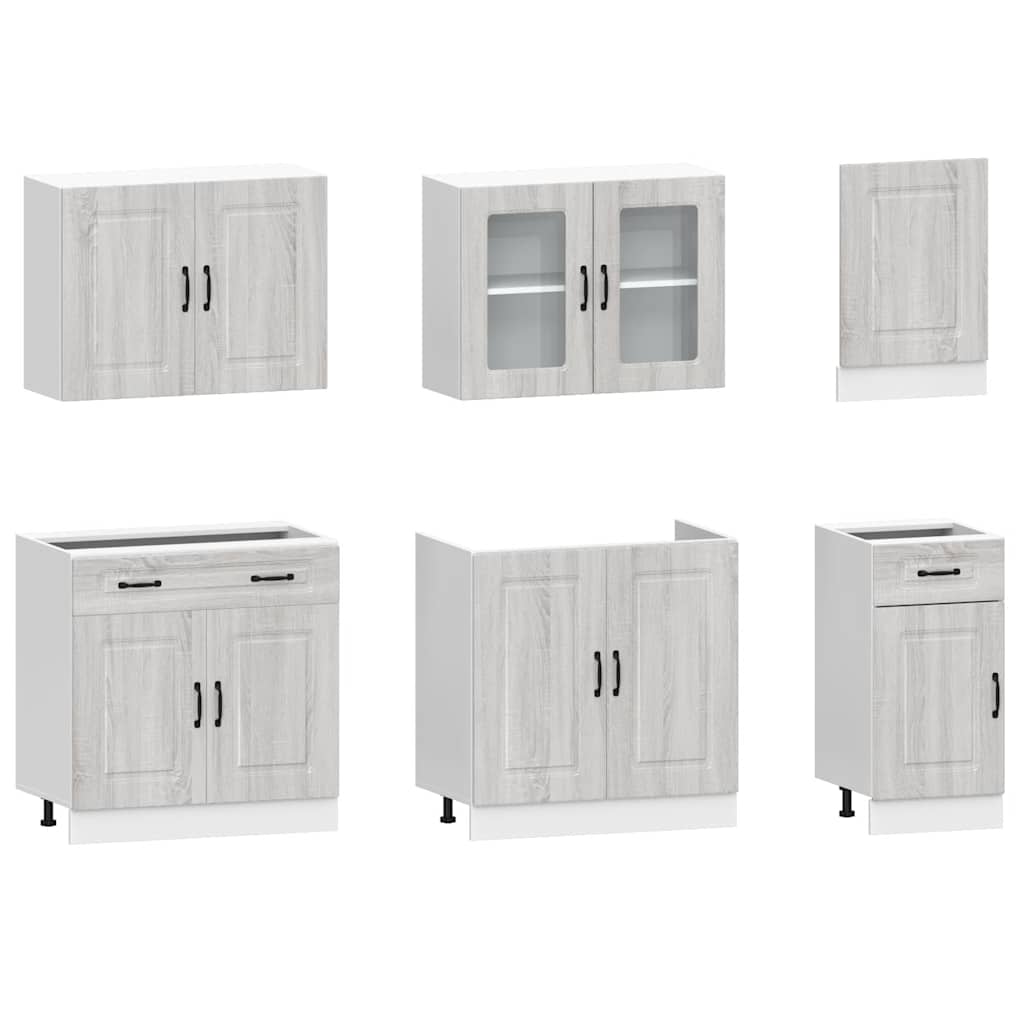 7-delige Keukenkastenset Kalmar bewerkt hout grijs sonoma eiken is nu te koop bij PeponiXL, paradijselijk wonen!