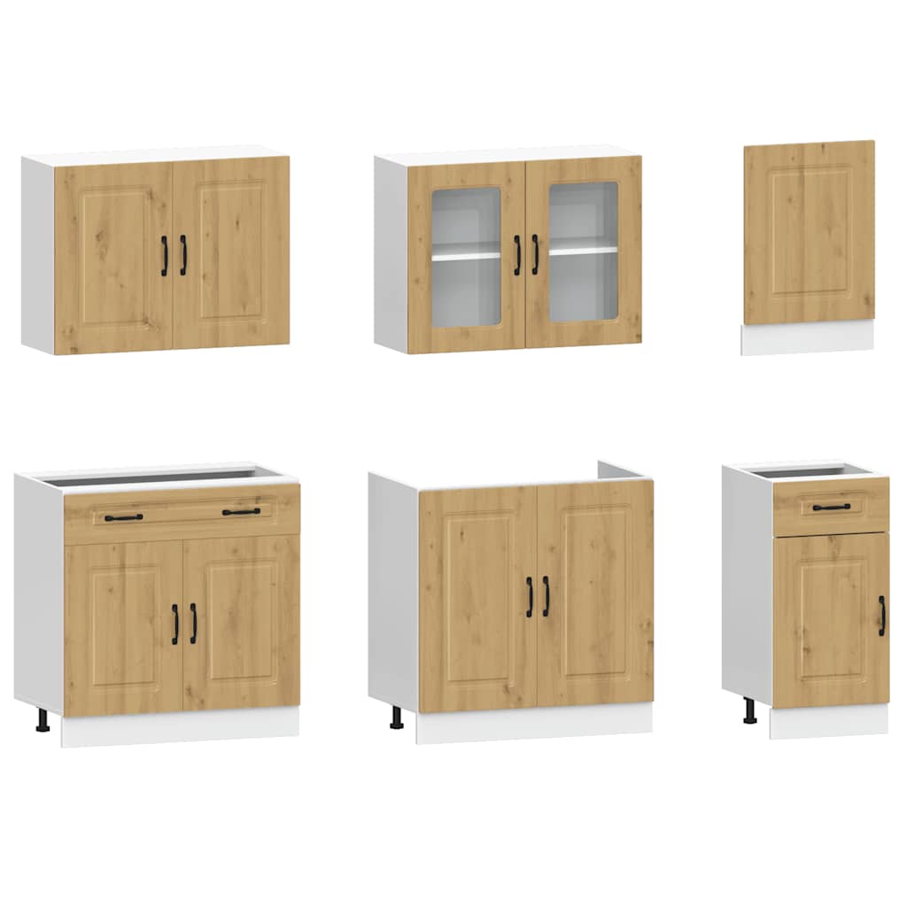7-delige Keukenkastenset Kalmar bewerkt hout artisanaal eiken is nu te koop bij PeponiXL, paradijselijk wonen!