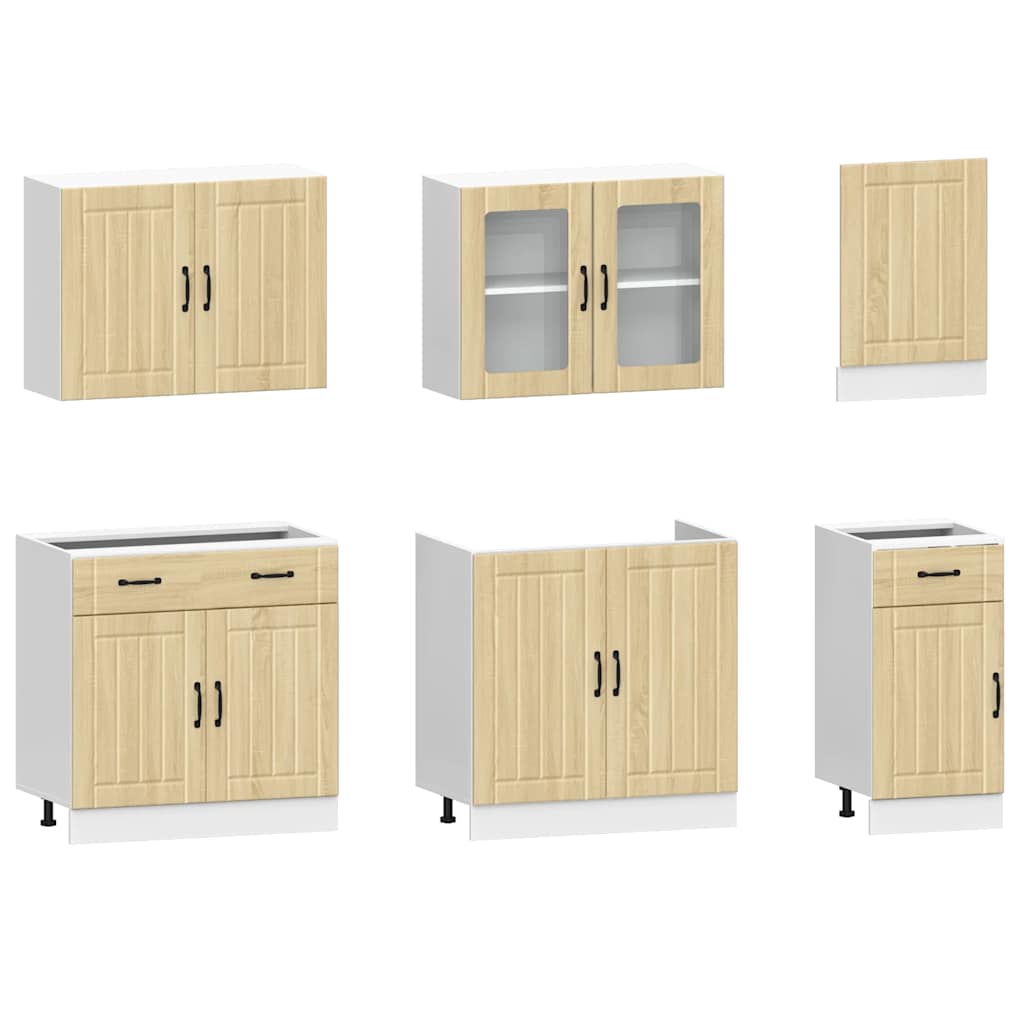 7-delige Keukenkastenset Lucca bewerkt hout sonoma eikenkleur is nu te koop bij PeponiXL, paradijselijk wonen!