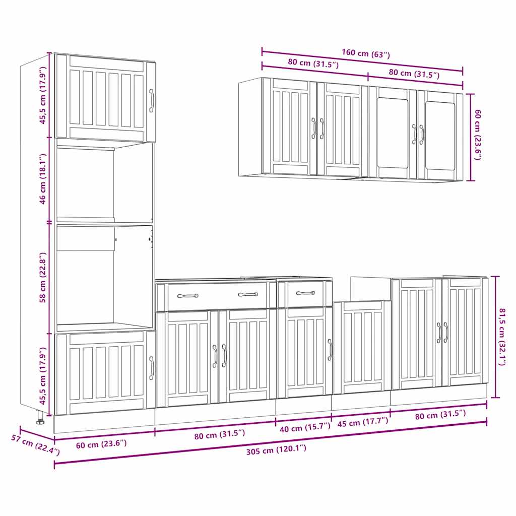 7-delige Keukenkastenset Lucca bewerkt hout sonoma eikenkleur is nu te koop bij PeponiXL, paradijselijk wonen!